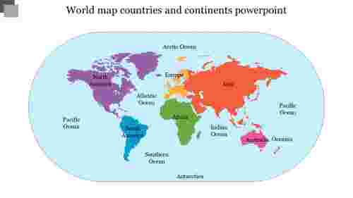 Continents and oceans map powerpoint